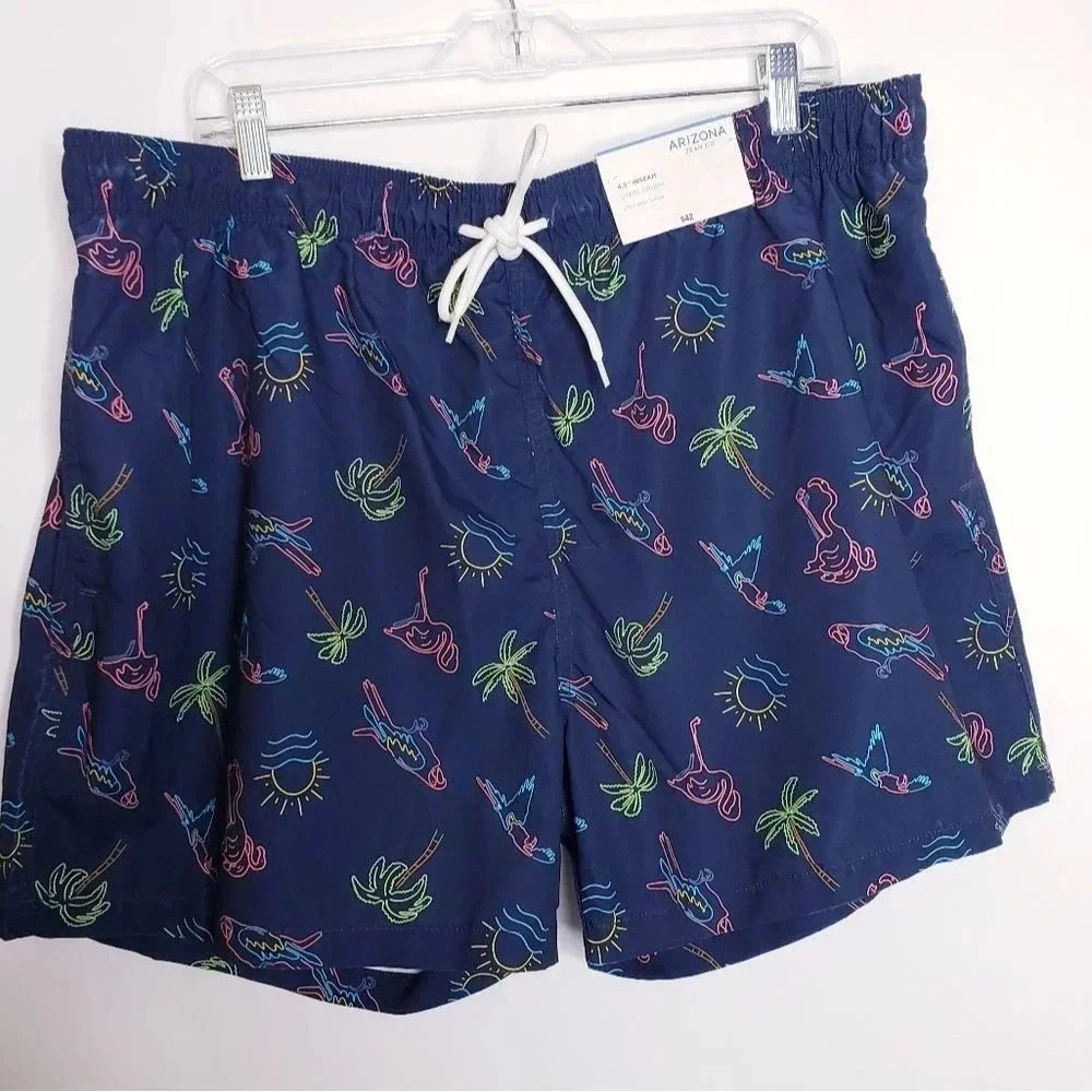 Arizona Jean Co Swim Trunk Flamingo Palm Print XXL